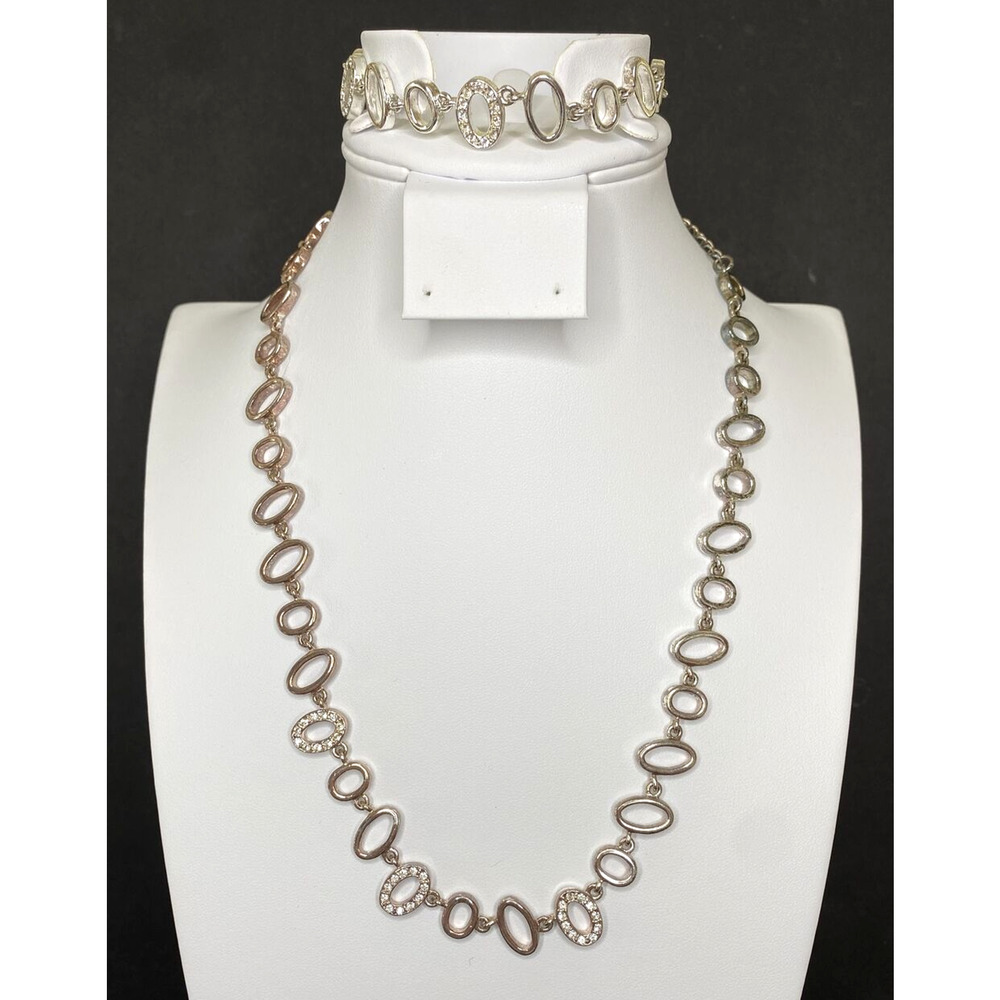 Premier Designs Jewelry Silver Tone Oval Rhinestone Necklace & Bracelet Set PD14